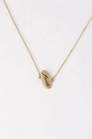 Faith Cursive Writing Oval Pendant Necklace 5DBH3